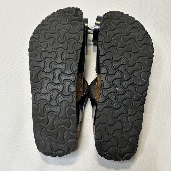 Birkis Florida Black Patent Leather Triple Strap Slide Sandals Women Size 7 EU38 - Picture 13 of 13